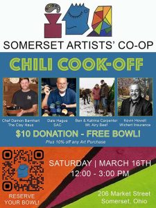 Poster for chili cook-off event at the Somerset Artists' Co-op in Somerset, Ohio.