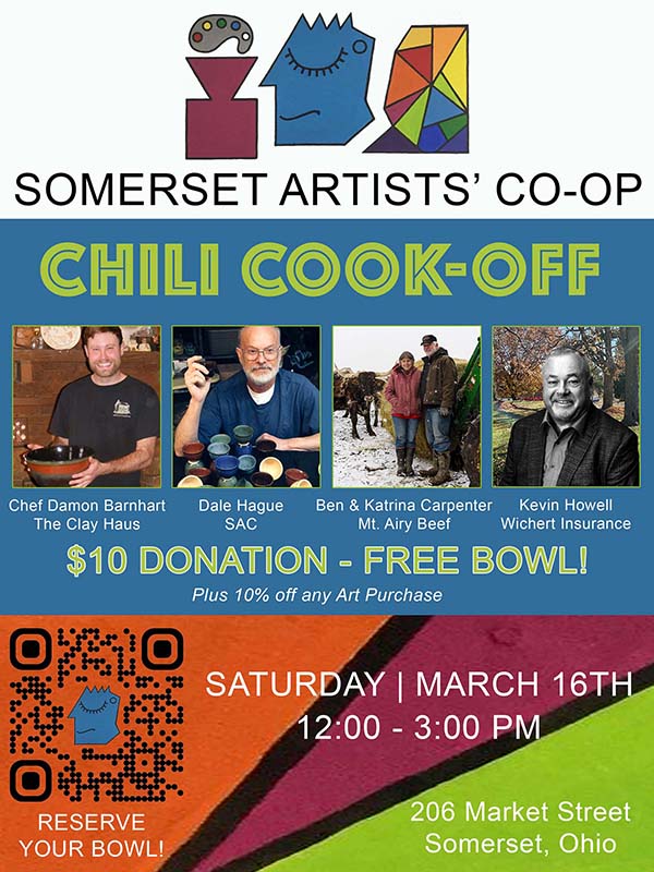 Poster for chili cook-off event at the Somerset Artists' Co-op in Somerset, Ohio.