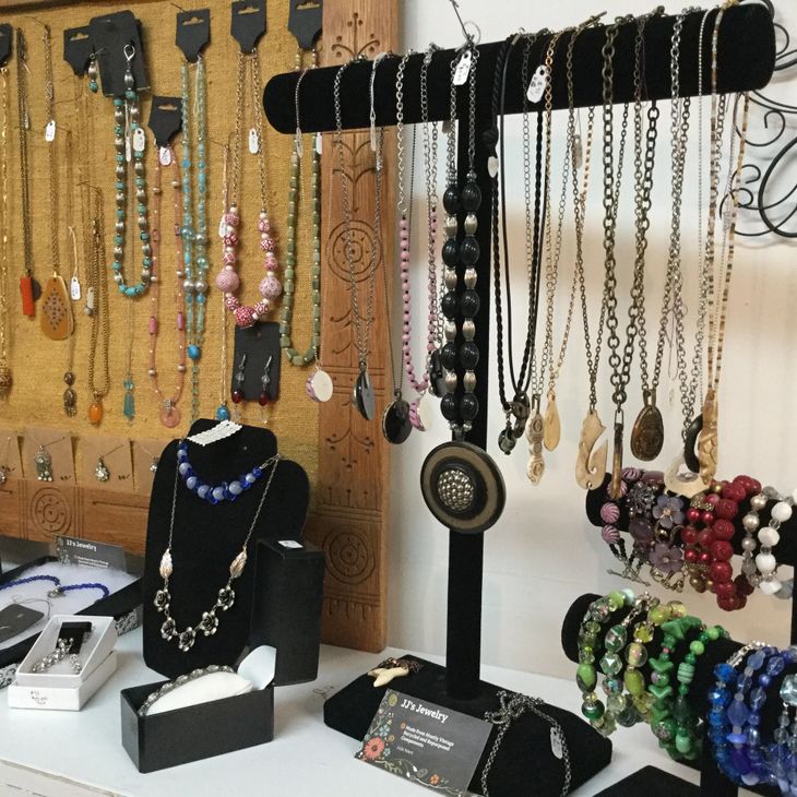 Jewelry by artist Julie Ward on display at the Somerset Artists' Co-op.