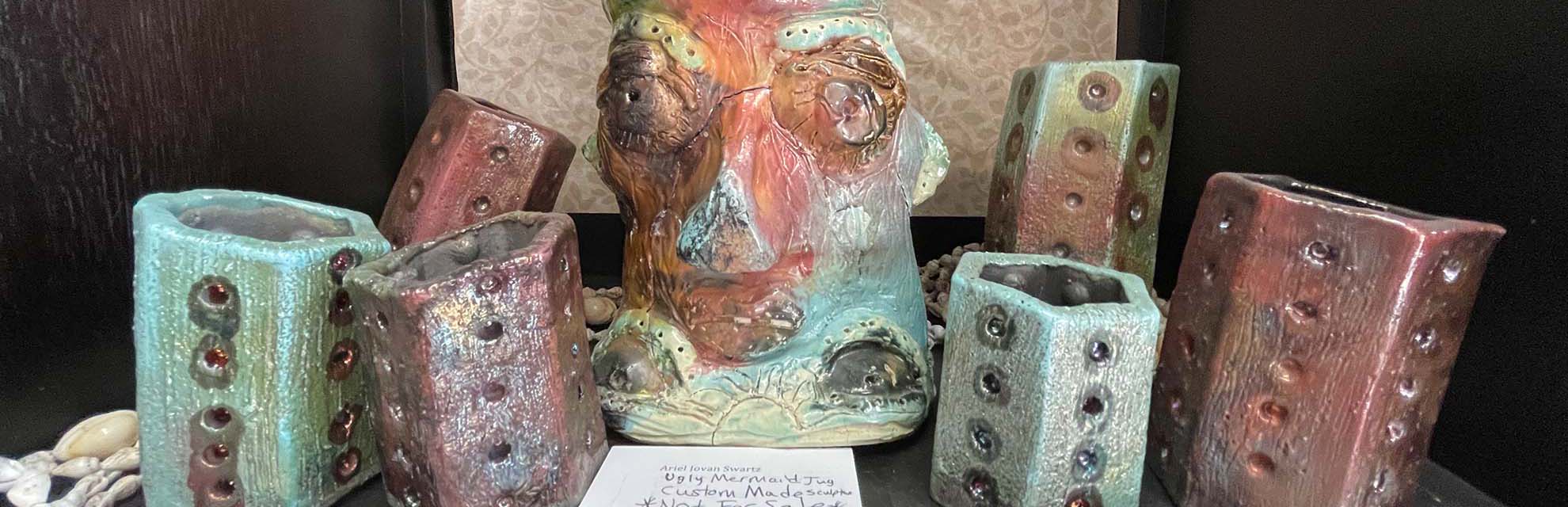 Array of ceramic art on display at the Somerset Artists' Co-Op in Somerset, Ohio.