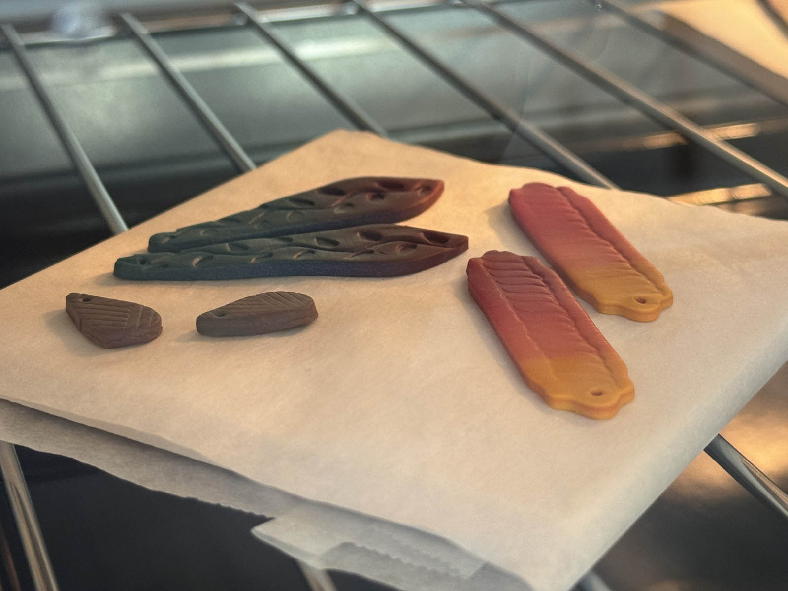 Student polymer clay pieces curing in the oven at the Somerset Artists Co-Op.