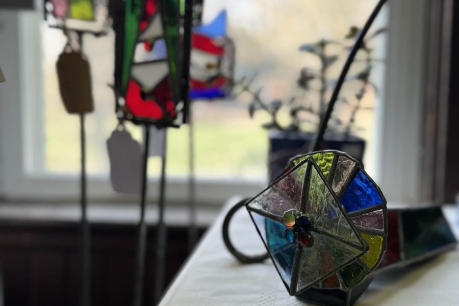 Tiffany-style stained glass kaleidoscope by Jane Kunkler at the Somerset Artists' Co-Op.