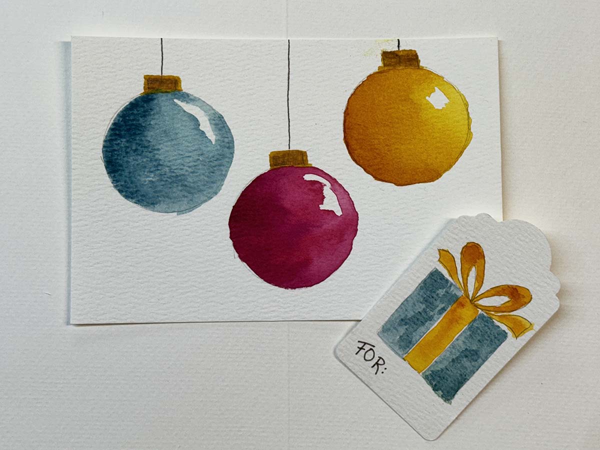 Watercolor holiday card and gift tag designs