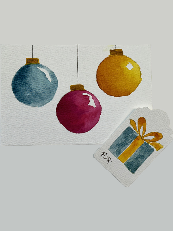 Watercolor holiday card and gift tag designs